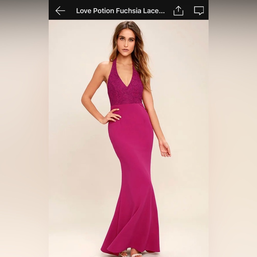 Love Potion Fuschia Lace Halter Maxi Dress